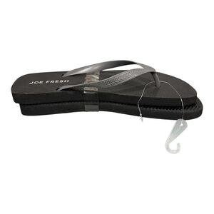 Joe Fresh Flip Flop Sandals Womens Size 9 Black Rubber Beach Shoes Summer Casual